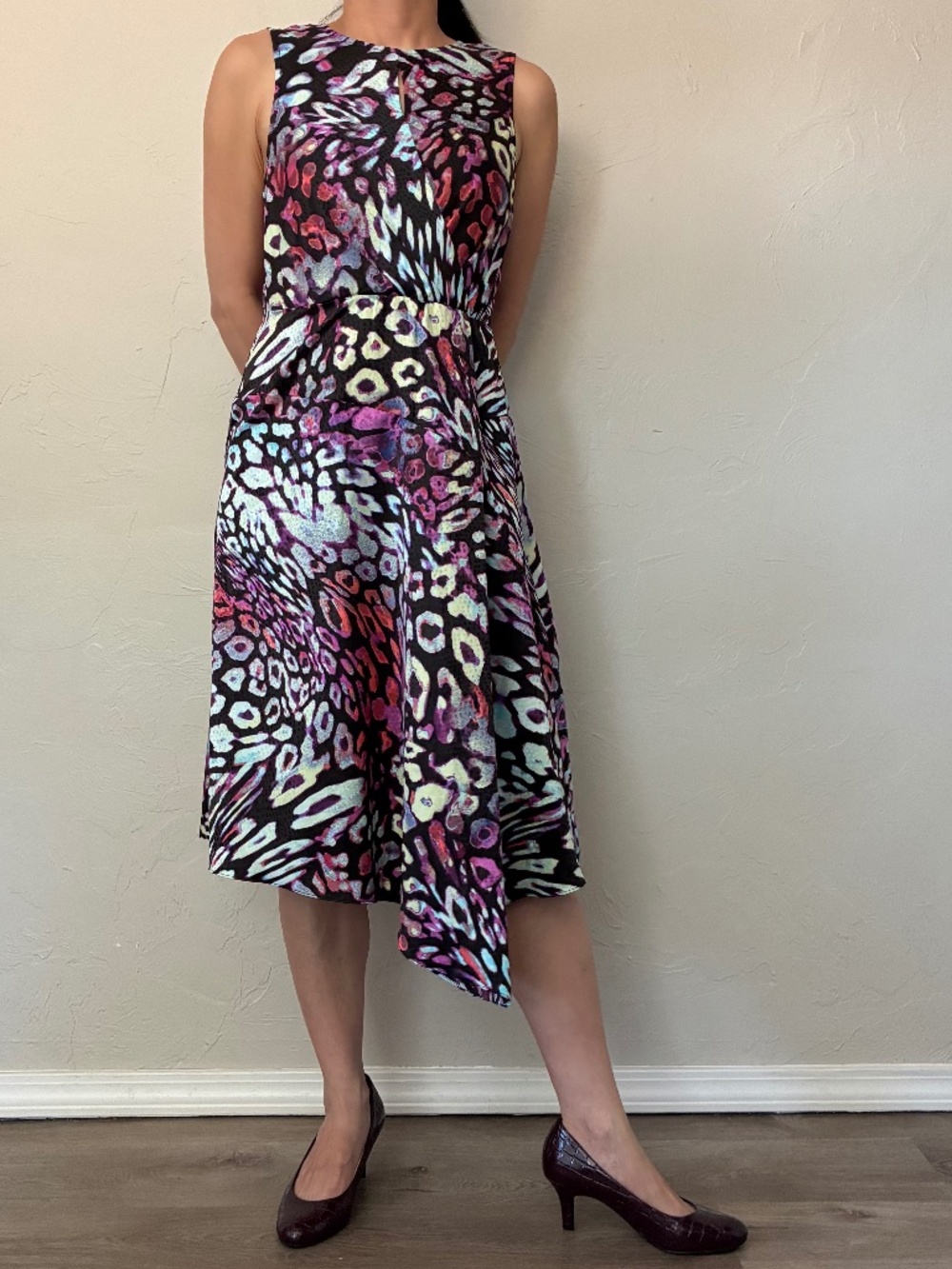 Rachel Roy Violet Multicolor Asymmetrical Animal Print Dress Size 0